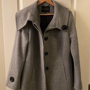 Gray Coat Single Breasted with hidden button feature.